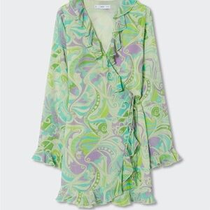 NWT Mango Ruffled Print Dress Size XL